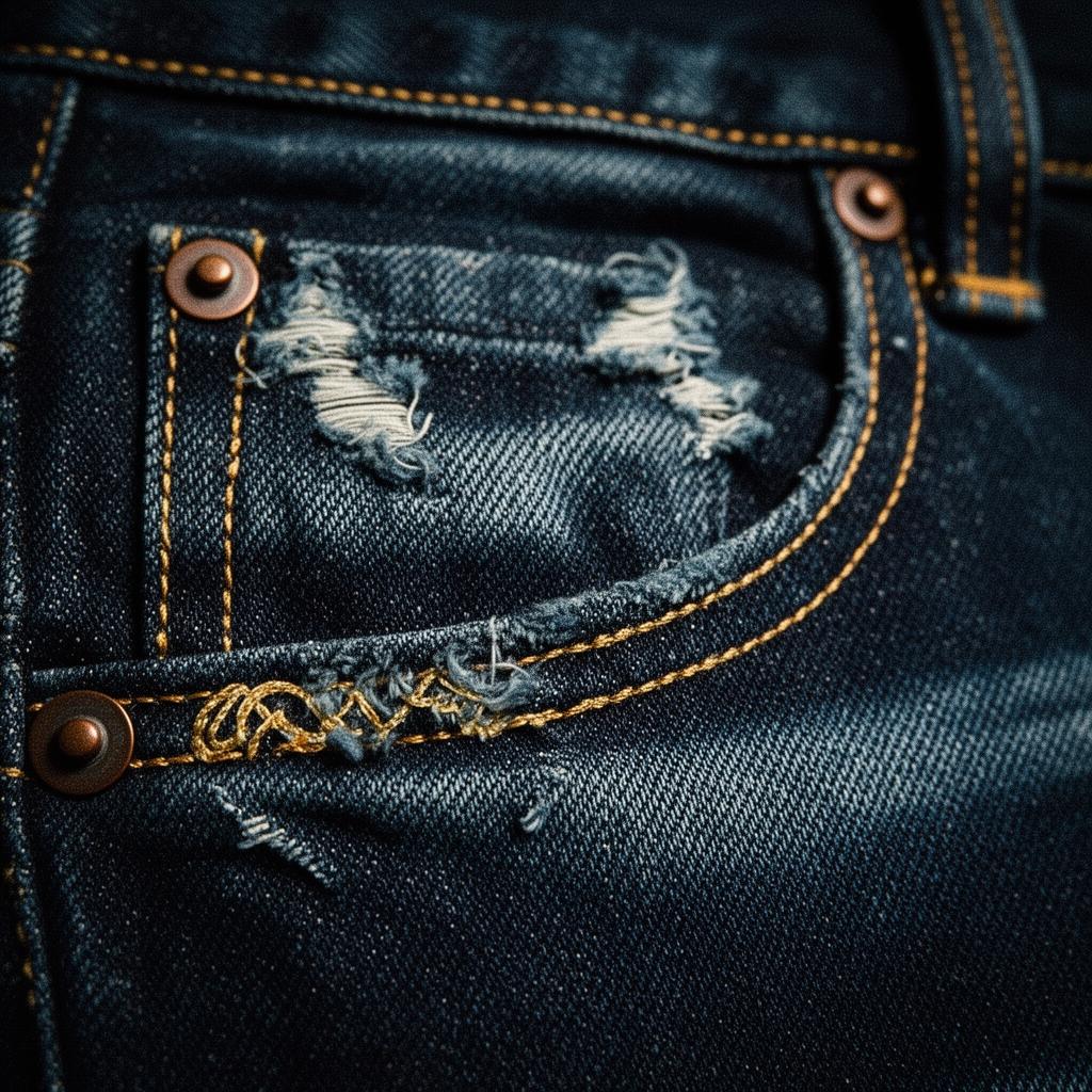 Hand-distressed selvedge denim with contrast stitching and copper rivets